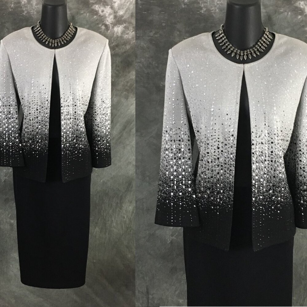 BEAUTIFUL st john knit black silver shimmer embellished evening skirt suit 8 - Picture 2 of 10